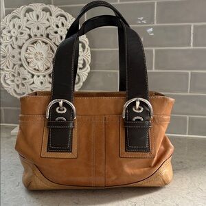 Y2K Coach Two Tone Soho Brown Tan Leather Shoulder Bag Purse No. D0782-F10911